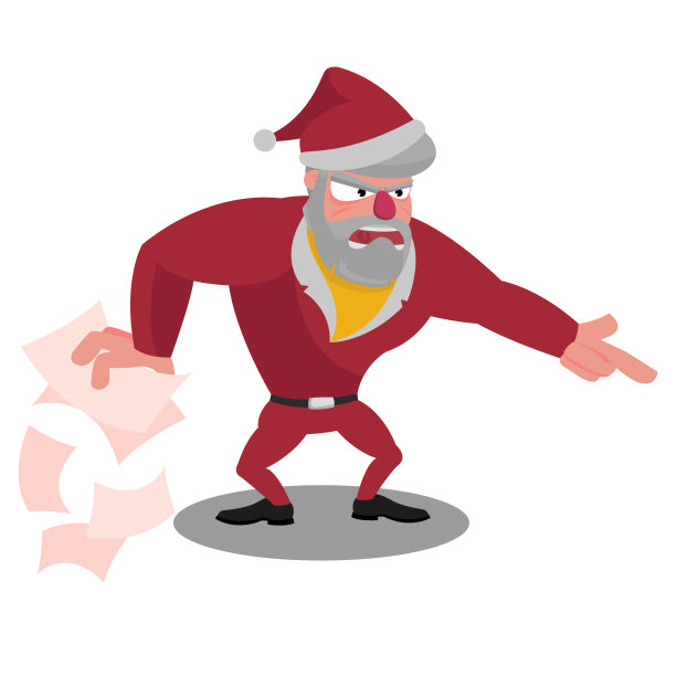 愤怒的圣诞老人摊开包装纸，用手指指着图片下载