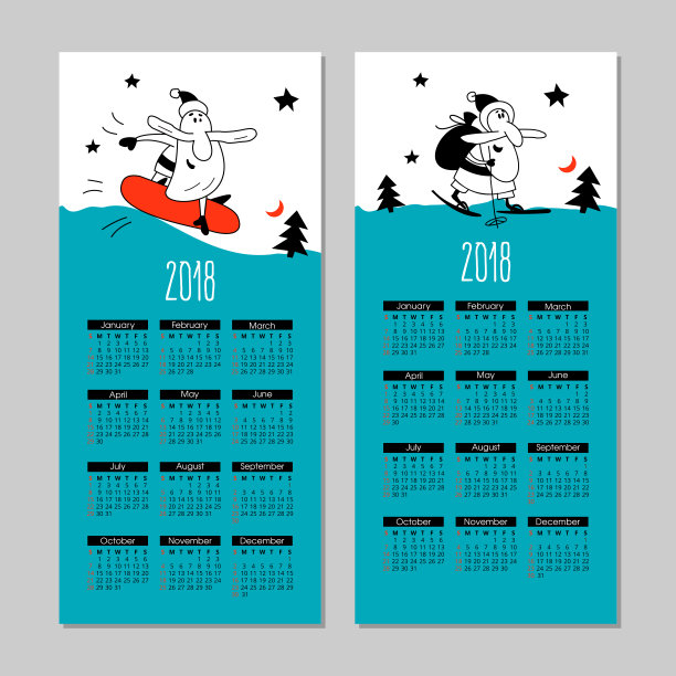 2018年新年日历上有圣诞老人。图片下载