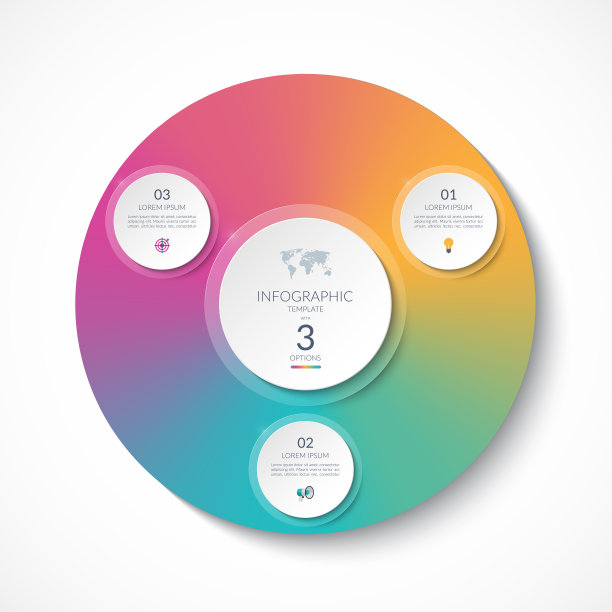信息图表模板与3个圆圈，选项，步骤，部分。可用于图表，图表，图表，宣传册，年度报告，业务演示图片下载