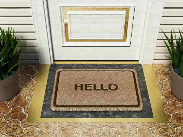 门前有“你好”字样的门垫图片下载