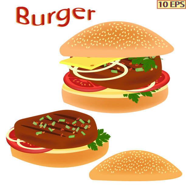 芝士汉堡孤立。三明治。炸肉片夹在小圆面包里。汉堡配黄油，蔬菜，奶酪，西红柿和牛排。快餐。食谱插图，餐厅菜单，厨房内部图片下载