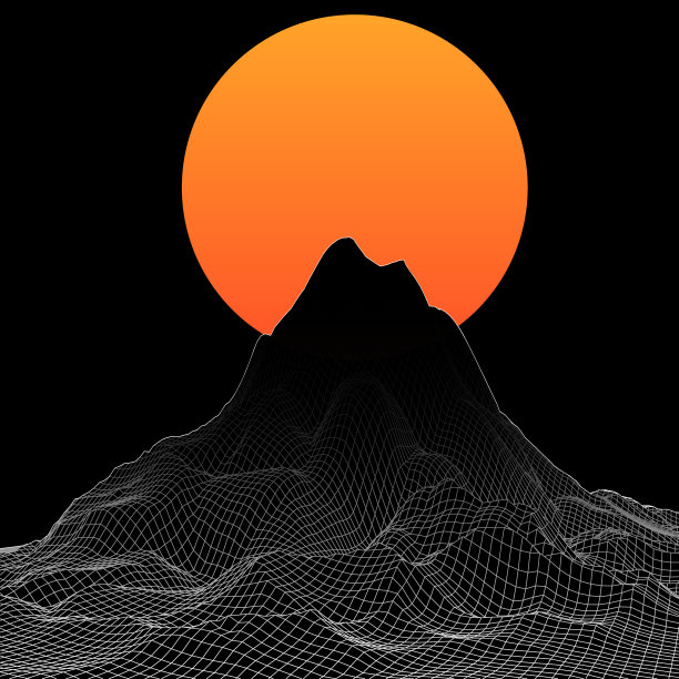 太阳在地平线上的抽象景观。未来的向量的背景。图片下载