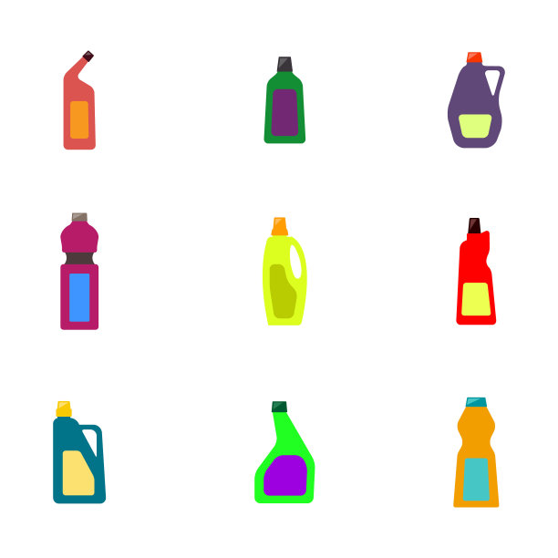 图标设置的瓶子与清洁化学产品图片下载