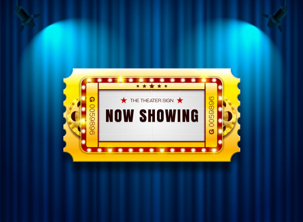 幕布上的剧场票，以聚光灯为背景图片下载