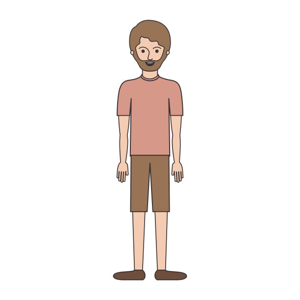 男子全身t恤，短裤和鞋子，短发和胡子在多彩的剪影图片下载