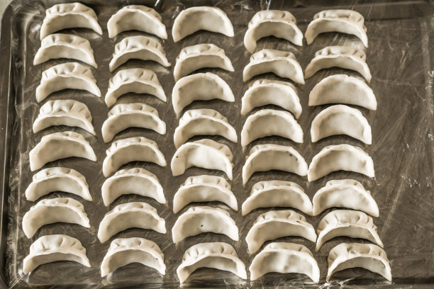 生饺子在大盘子里素材图片