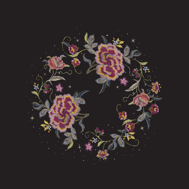 刺绣用红玫瑰花环。图片下载