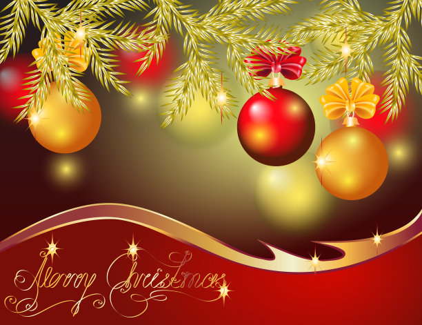 圣诞贺卡，云杉上的球图片下载