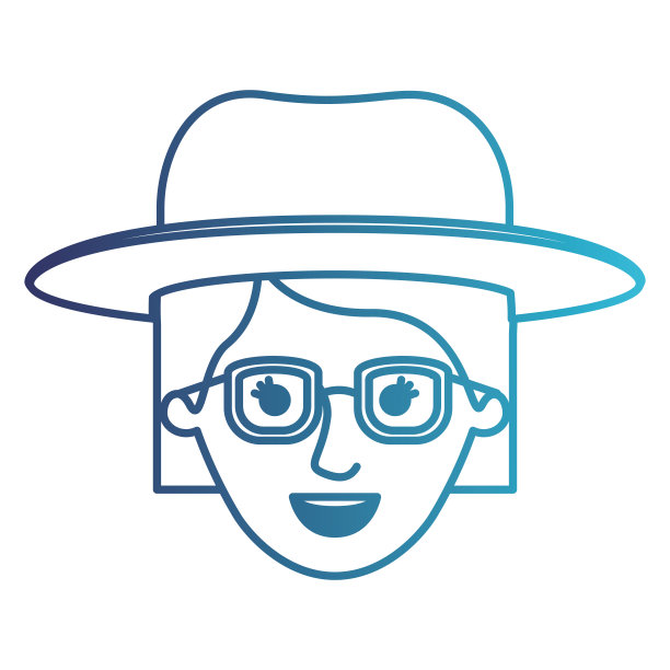 女性的脸与帽子和眼镜短发在退化的蓝色轮廓图片下载