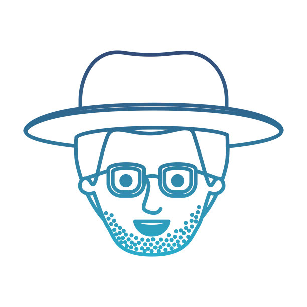男性脸与帽子和眼镜，短发和胡茬在退化的蓝色轮廓图片下载