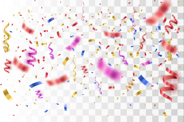 鲜艳的五彩纸屑孤立在透明的背景。节日的矢量图图片下载