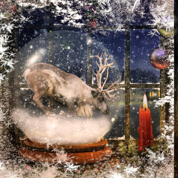 雪花球里的驯鹿休息图片下载