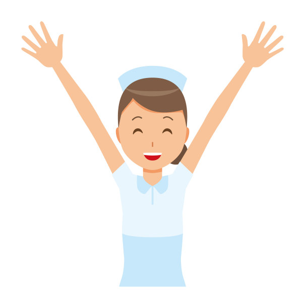 一位戴护士帽、穿白衣的女护士举起了他的手图片下载