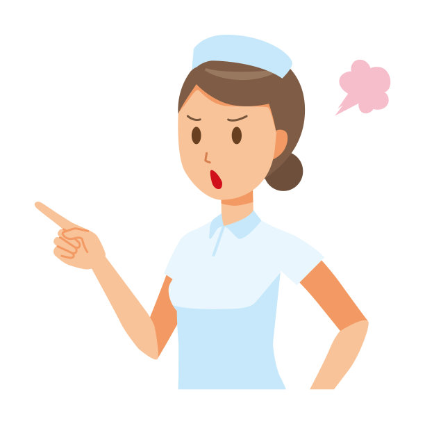 一个戴护士帽穿白大褂的女护士生气地指着一个手指图片下载