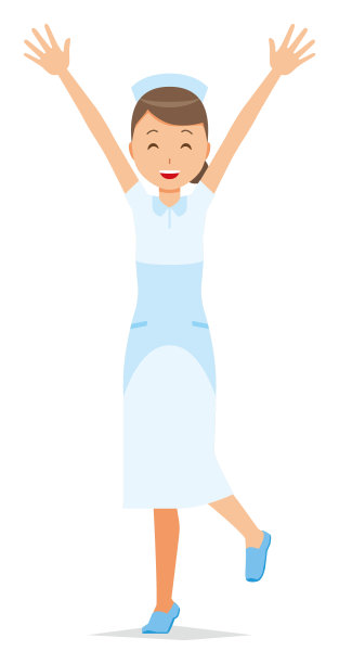 一位戴护士帽、穿白衣的女护士举起了他的手素材图片