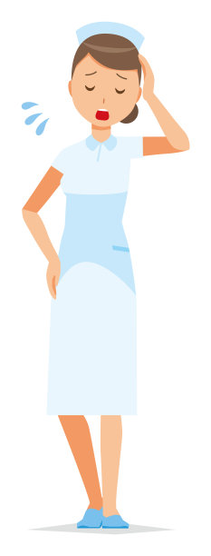 一个戴着护士帽、穿着白大褂的女护士累了图片下载