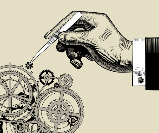 手拿镊子和齿轮的发条装置图片下载