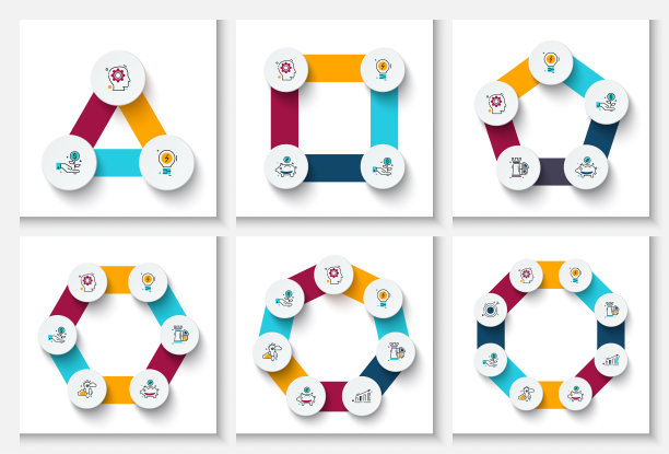 矢量信息图设计模板。业务概念与3,4,5,6,7和8个选项，部分，步骤或过程。可用于工作流布局，图表，数字选项，网页设计。图片下载