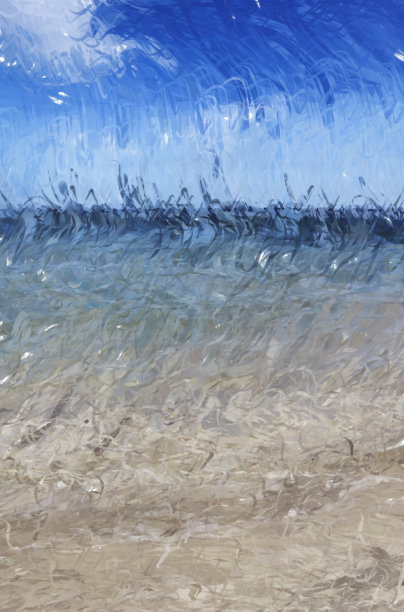 海滩和海平线与蓝天-数字插图图片下载