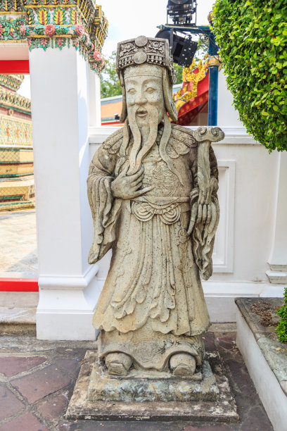 在曼谷卧佛寺的中国哲学家雕像。图片下载