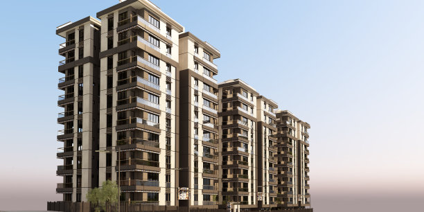 3栋建筑外部的3D渲染图片下载