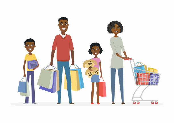 非洲家庭购物-卡通人物人物孤立插图图片下载