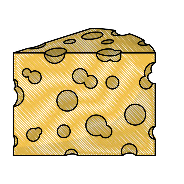 奶酪切片在彩色蜡笔剪影在白色的背景图片下载
