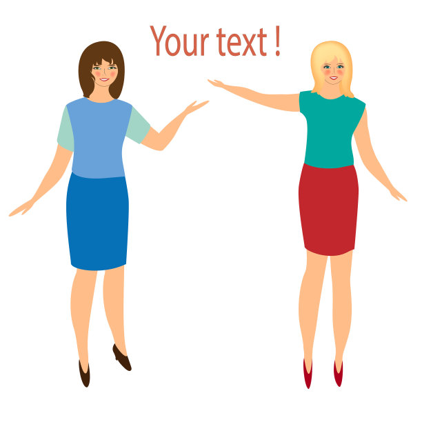 美丽的商业女性。女孩为产品做广告。女人出现在短信上。模板。向量图片下载