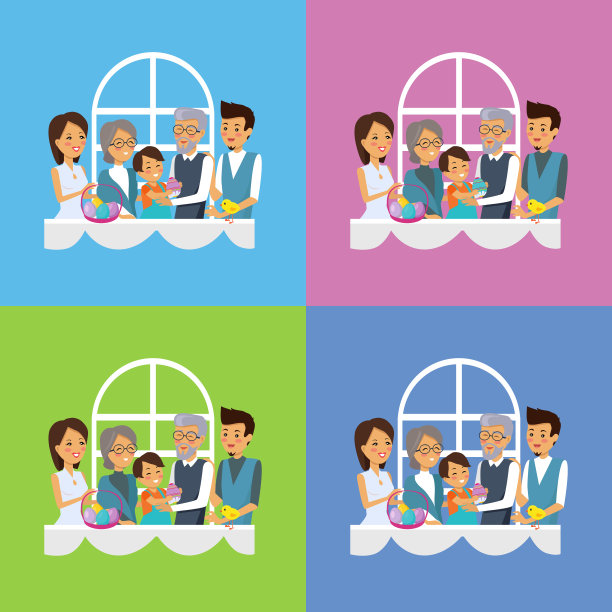 复活节快乐家庭套装设计图片下载