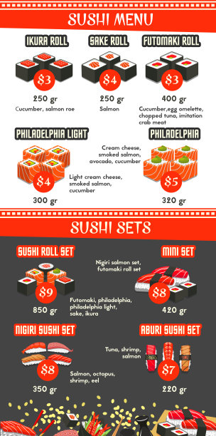 矢量日本料理亚洲食物菜单模板图片下载