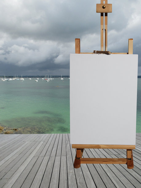 画家画架上的海岸画布图片下载