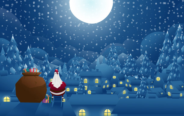 圣诞老人坐在屋顶上。图片下载