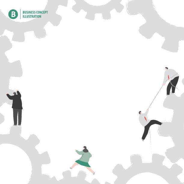 齿轮和商人组的框架工作在白色背景插图矢量。经营理念图片下载