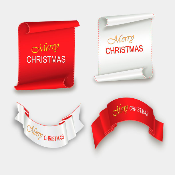 红卷轴，圣诞快乐，现实，纸横幅。矢量图图片下载