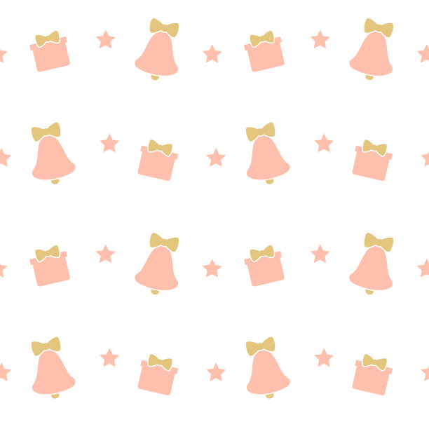 可爱的卡通粉白色和金色无缝矢量图案背景插图铃声和礼盒图片下载