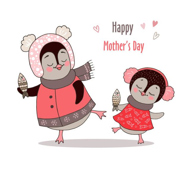 可爱的妈妈和小企鹅在跳舞图片下载