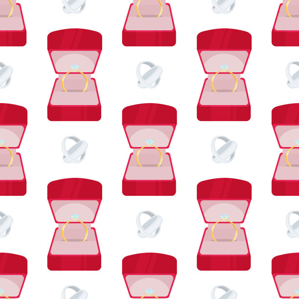 结婚戒指与钻石爱情结婚庆祝珠宝结婚黄金珠宝无缝模式背景矢量插图。图片下载