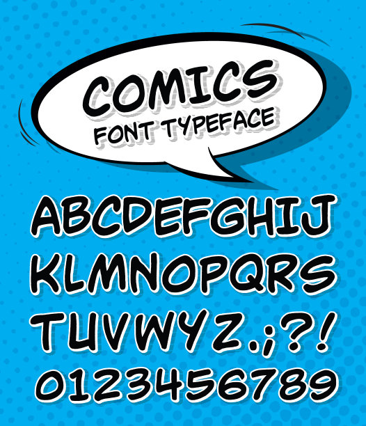 漫画字体。漫画风格的字母，波普艺术图片下载