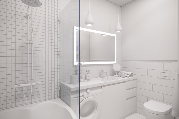 一个白色极简主义浴室的室内设计的3d插图图片下载