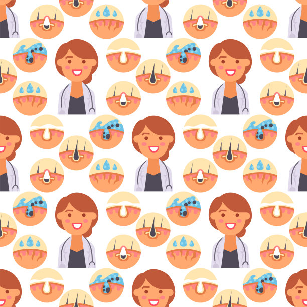 面部护理皮肤问题清洁，人类化妆品粉刺皮肤科不稳定，面部护理青少年瑕疵无缝图案背景矢量图图片下载