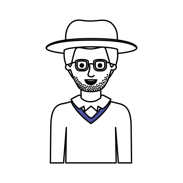 男人半身体与帽子和眼镜和毛衣胡茬胡子在单色剪影图片下载