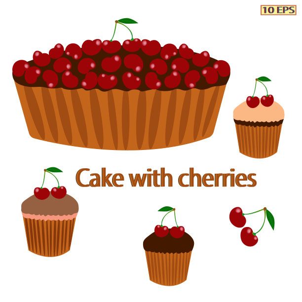 樱桃派。与浆果馅饼。蛋糕和樱桃。浆果馅饼。甜点。烘焙，烘焙产品，糖果。矢量插图。图片下载