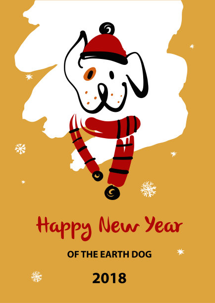 在白色的背景上有一顶红帽子的脸狗的素描图像。2018土狗年。图片下载