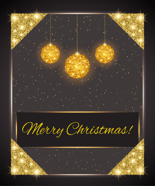 圣诞快乐贺卡模板。金色闪光的框架与角落图片下载
