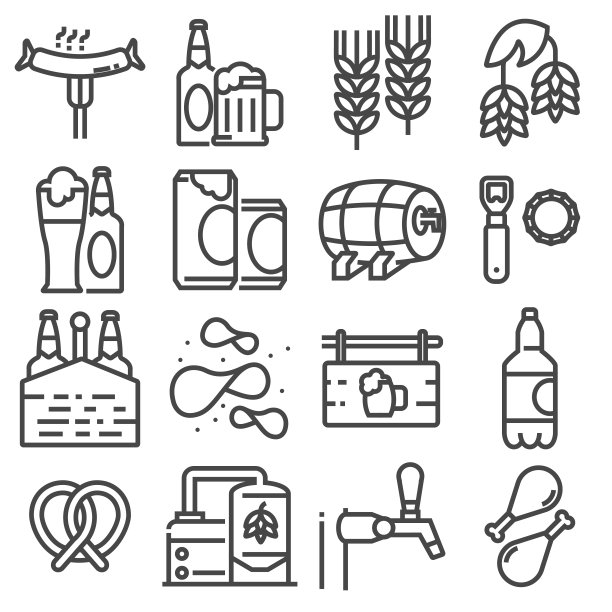 啤酒。一组轮廓向量图标图片下载