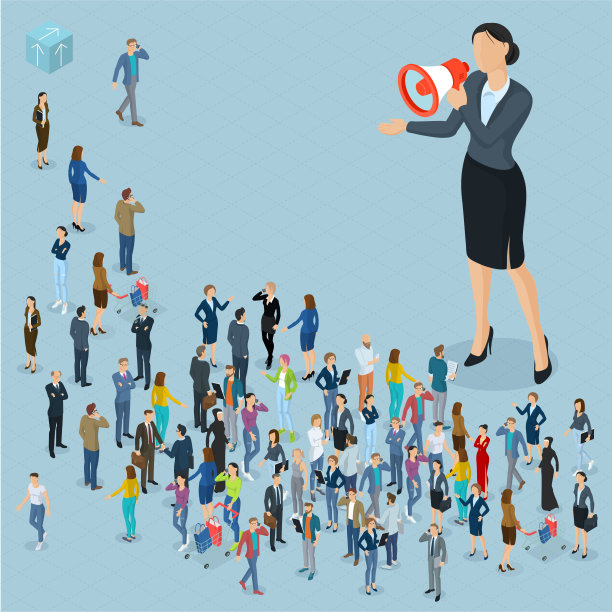 有扩音器的等距人。图片下载