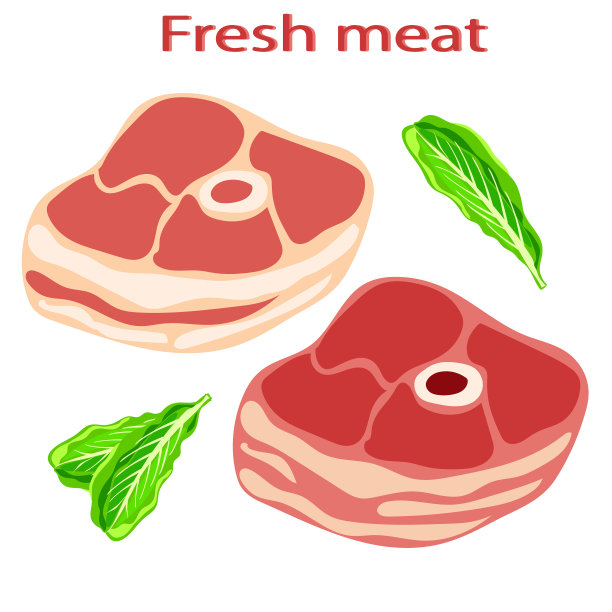 在白色背景下分离的新鲜生肉。肉类产品。肉牛排。向量。图片下载