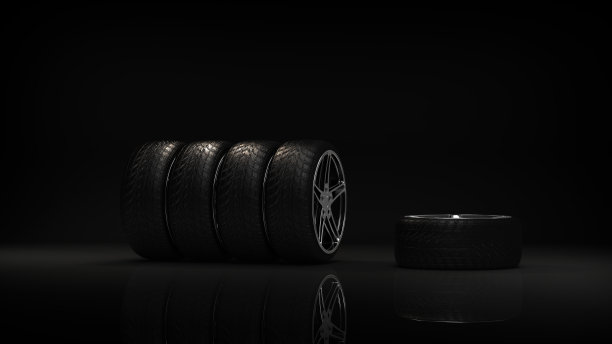 运动赛车轮胎。带有跑车轮辋的轮胎。三维渲染图片下载