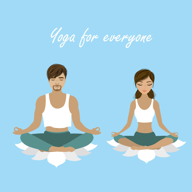 卡通男人和女人在莲花姿势沉思图片下载