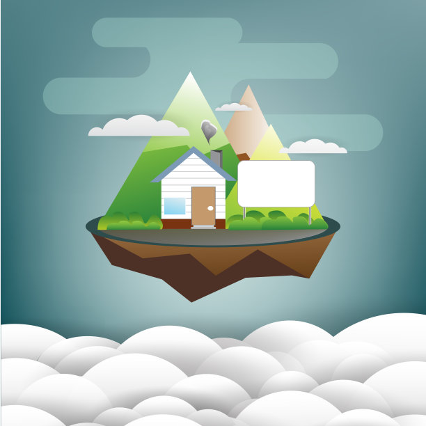 传统的郊区住宅与广告牌，矢量平面插图。图片下载